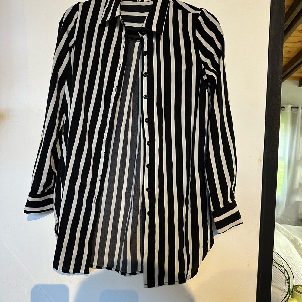 Black and White Striped Button-Up Shirt